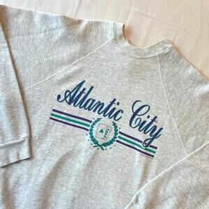 🎰 Vintage Atlantic City Crewneck Sweatshirt XL 90s Teal Purple Casino